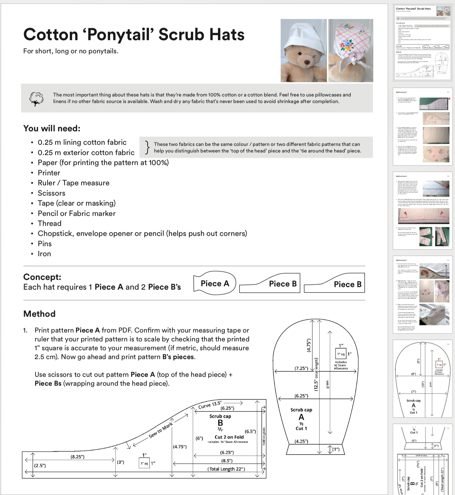 Covid Scrub Hats Sewing Pattern Cotton